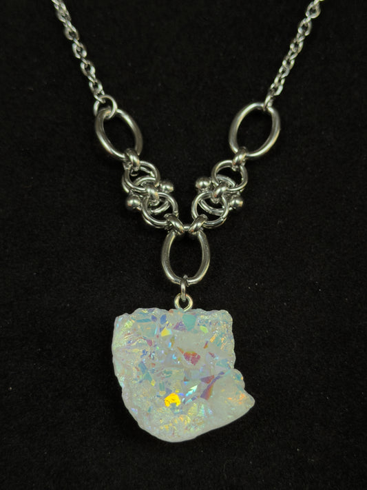 SILVER GLACIER - Druzy Quartz Chunk Pendant Necklace