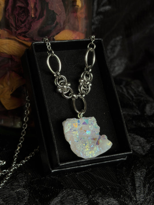 SILVER GLACIER - Druzy Quartz Chunk Pendant Necklace