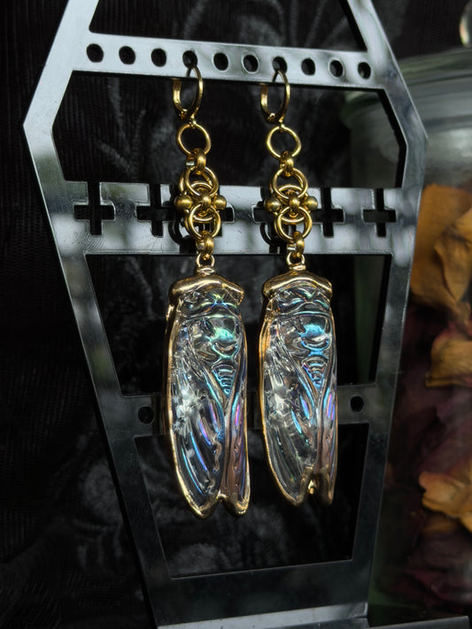 AURA SHELL - Iridescent Glass Cicada Ear Hangers