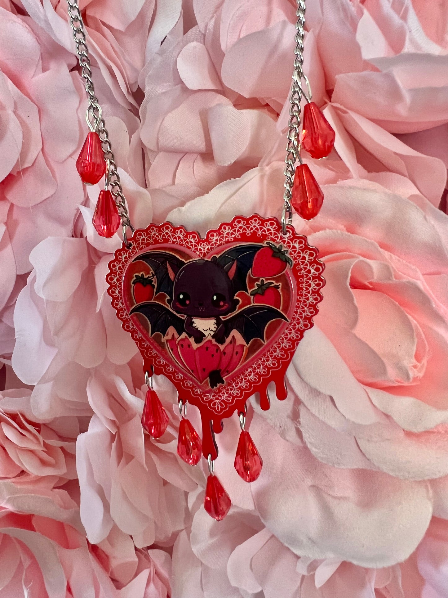 STRAWBERRY SAUCE - Iridescent Blood Drop necklace