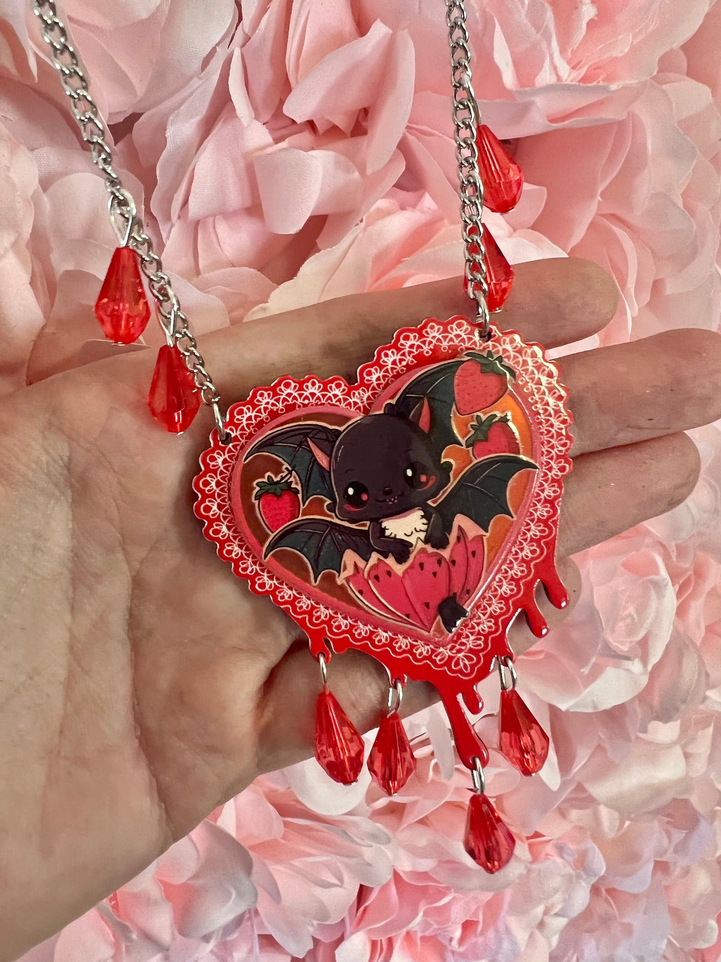 STRAWBERRY SAUCE - Iridescent Blood Drop necklace