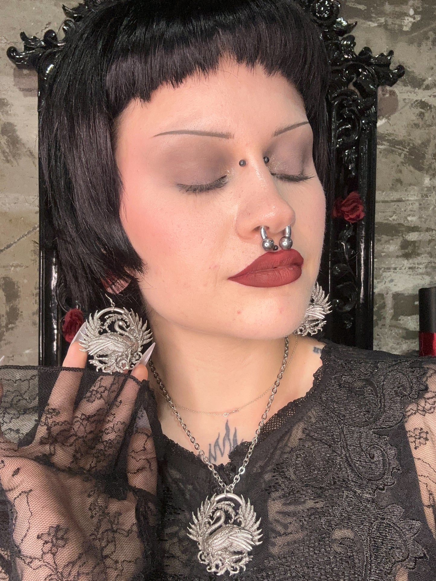 BLACK SWAN - Mother of Hades NIGHT GARDEN Earrings