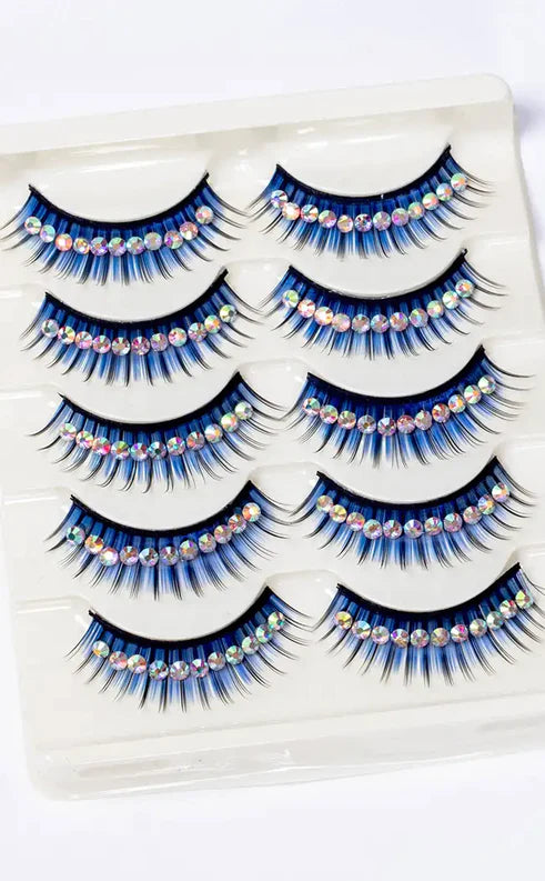 Drag Me To Hell Rhinestone Lashes - Blue