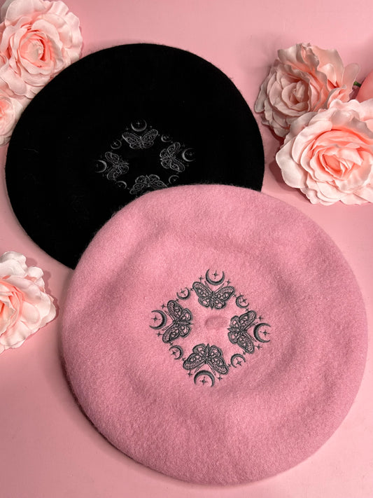 MOTH & MOON - embroidered beret