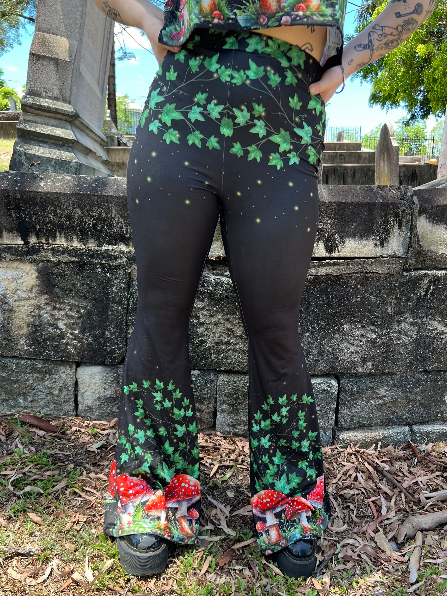 DON'T EAT IT - toadstool and poison ivy High waist flares