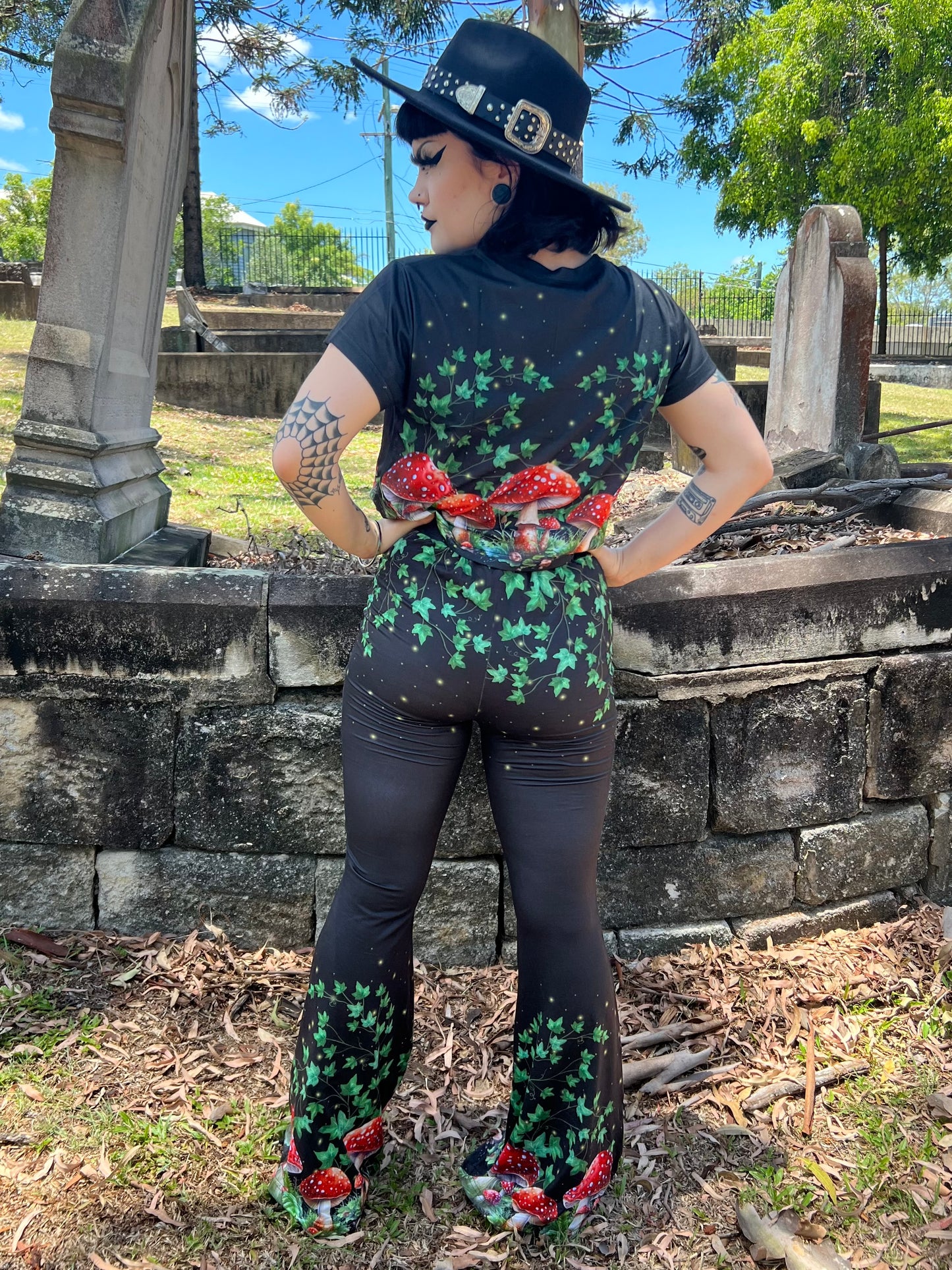 DON'T EAT IT - toadstool and poison ivy High waist flares