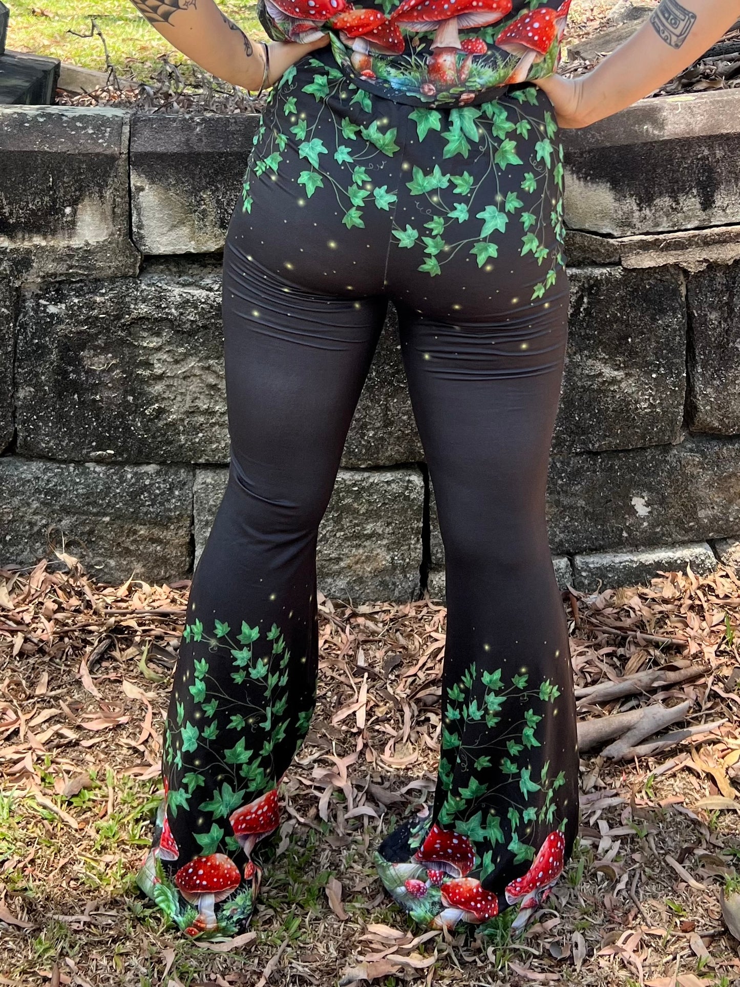 DON'T EAT IT - toadstool and poison ivy High waist flares