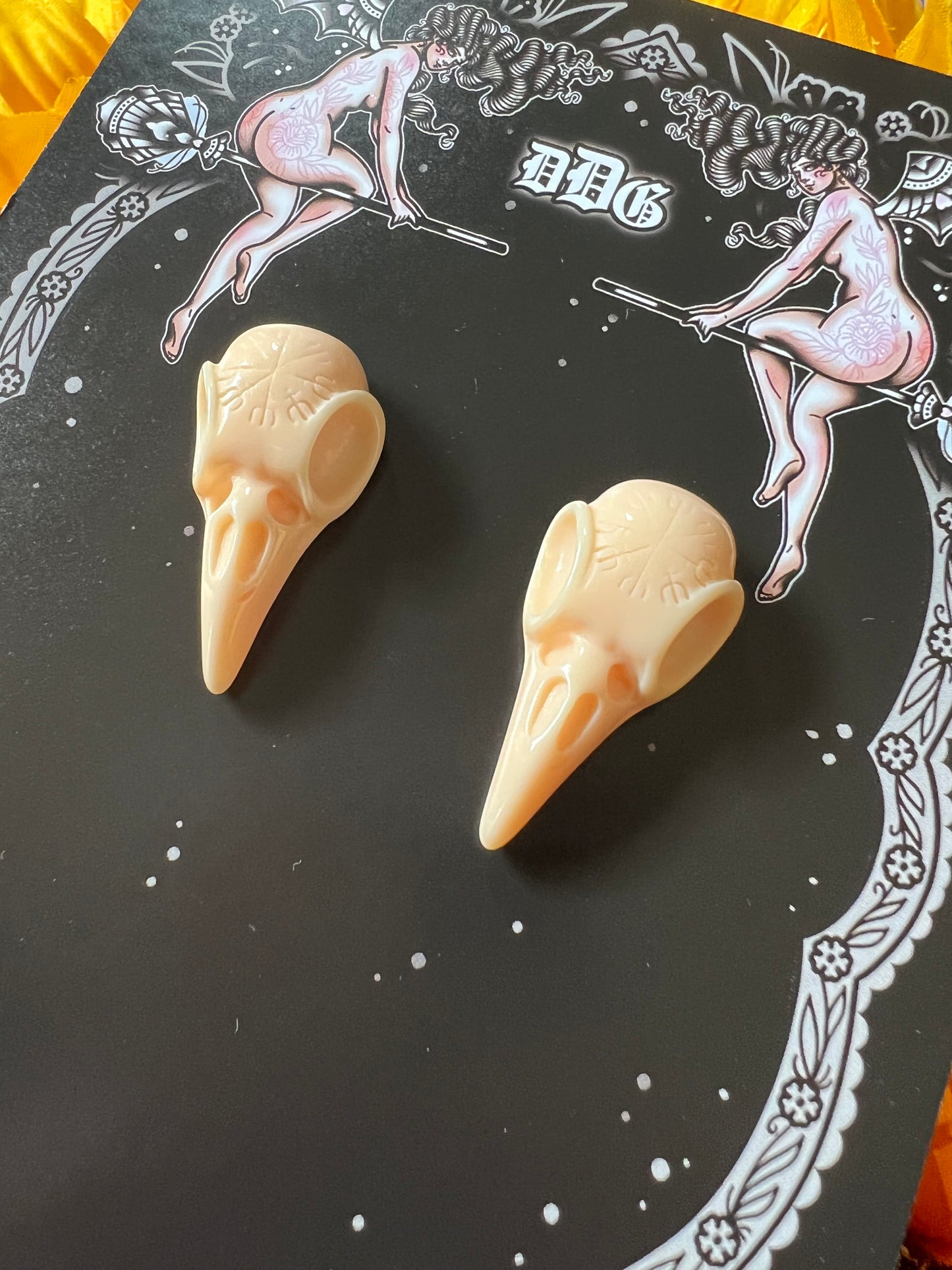 CROW SKULL - Bone Stud Earrings