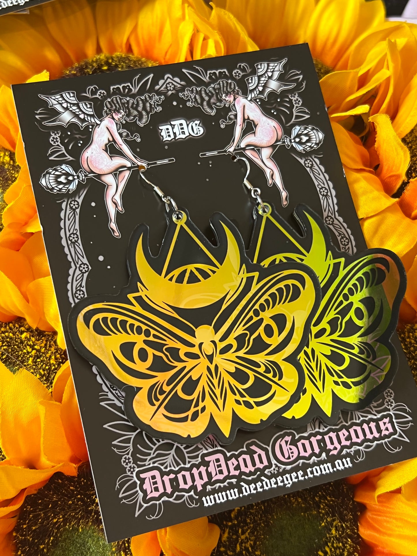 DARK LUNA MOTH Holographic Earring Set