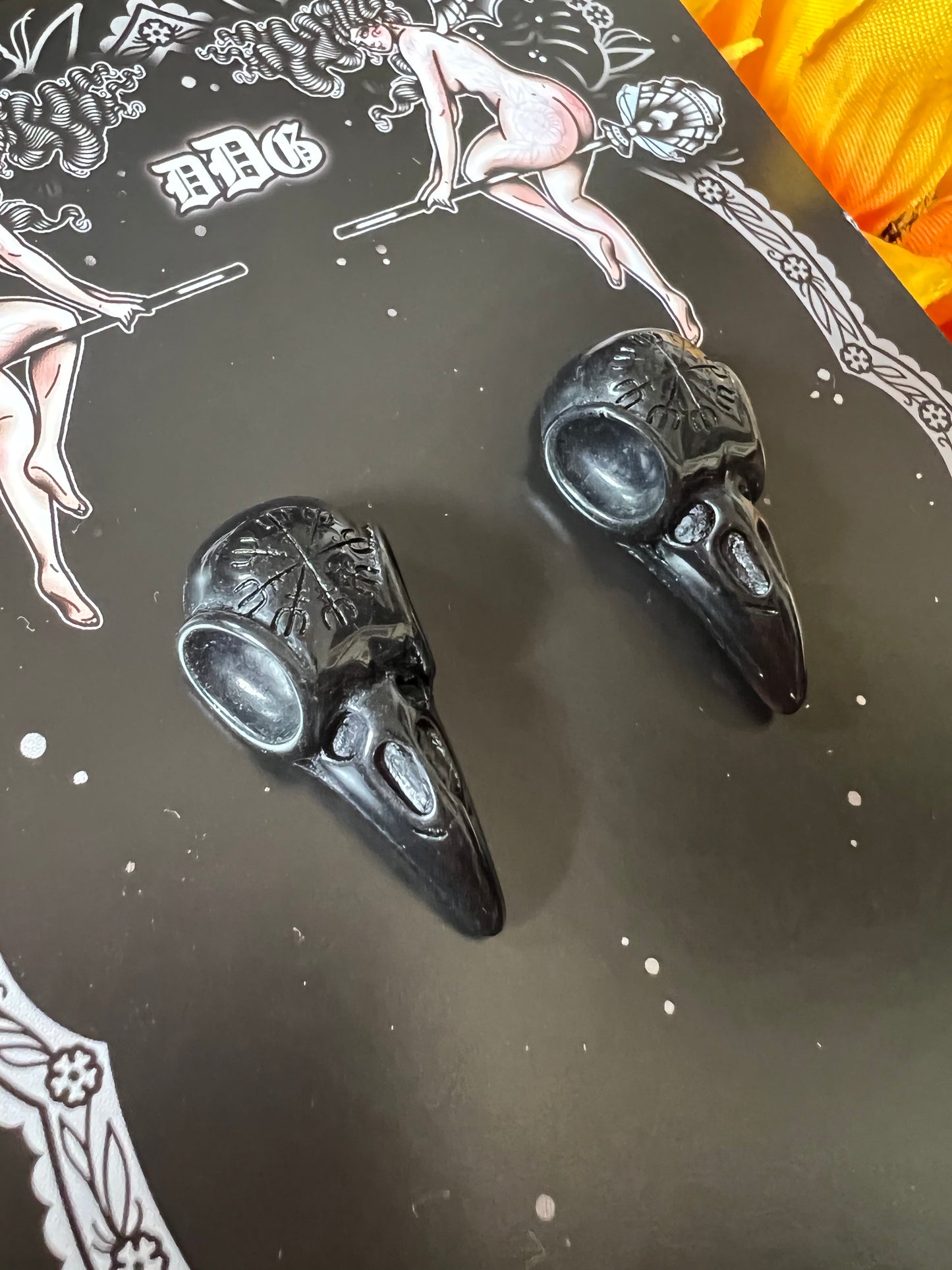 CROW SKULL - Black Stud Earrings