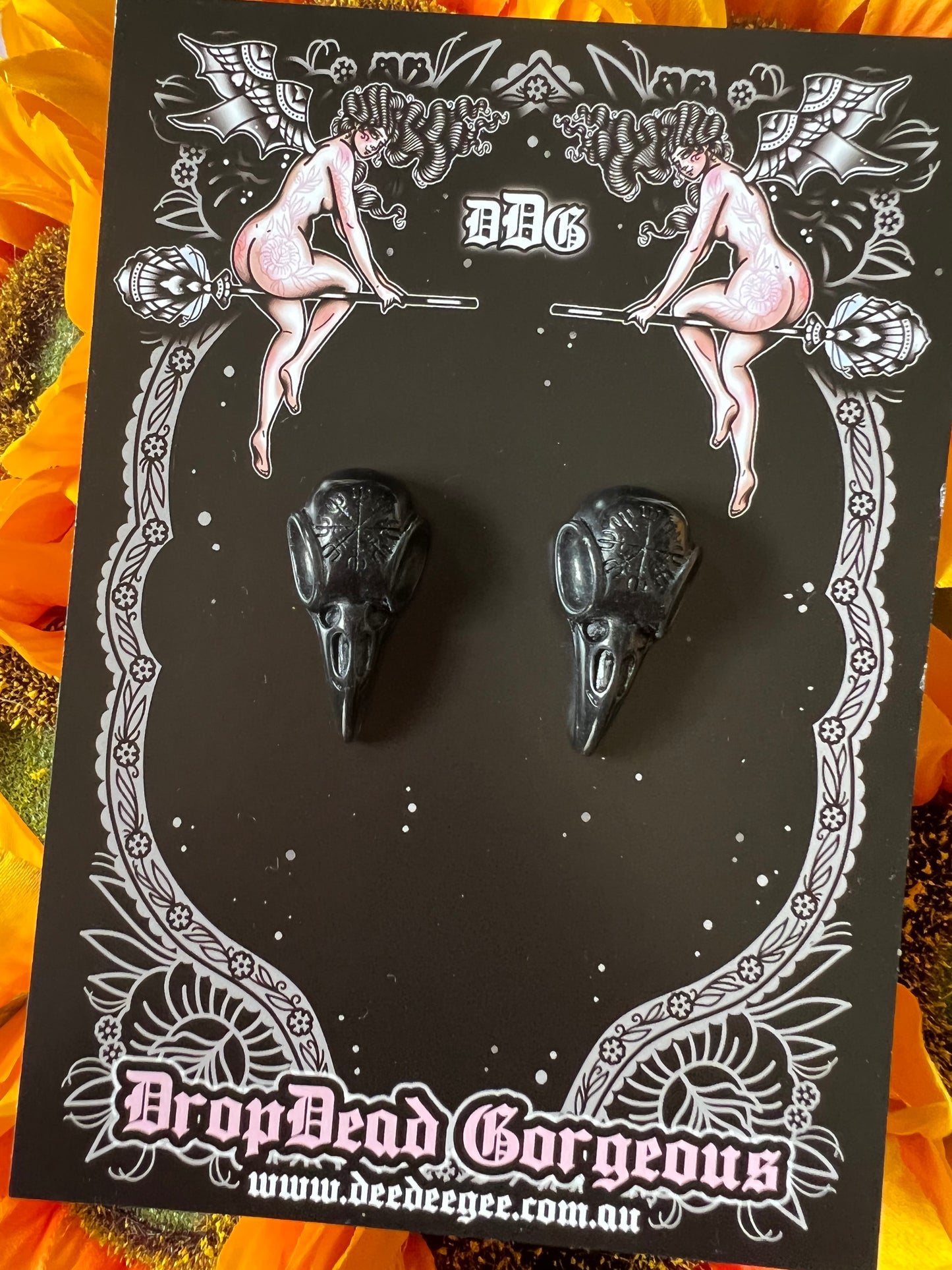 CROW SKULL - Black Stud Earrings