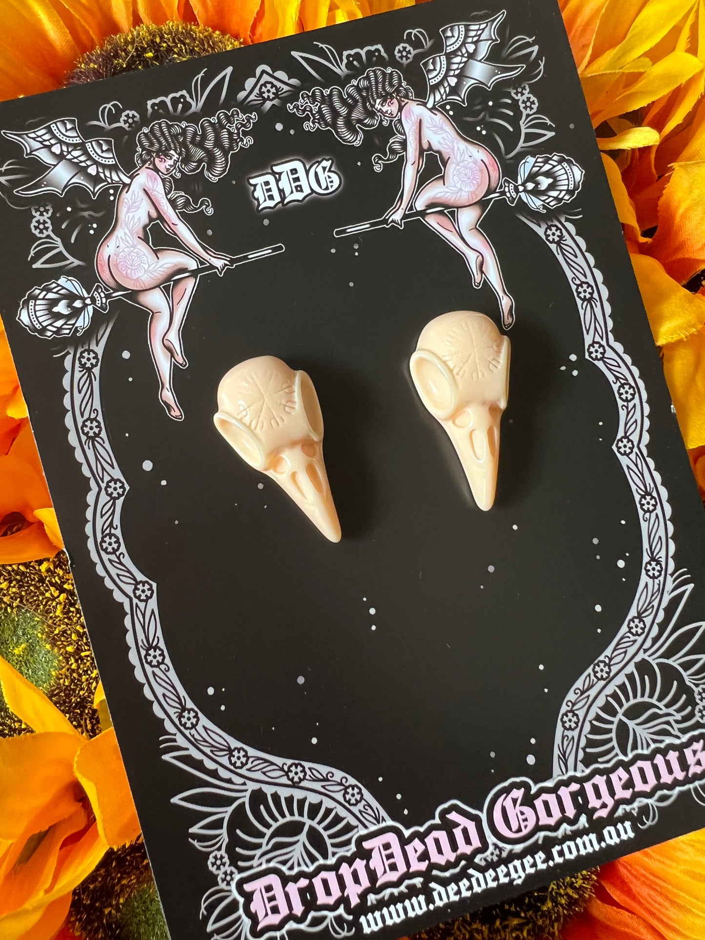 CROW SKULL - Bone Stud Earrings