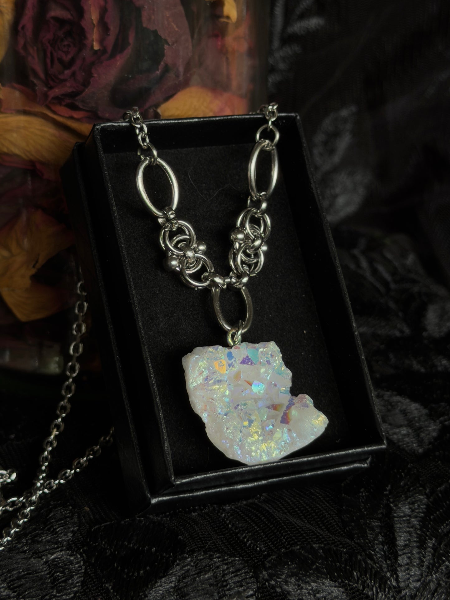 SILVER GLACIER - Druzy Quartz Chunk Pendant Necklace