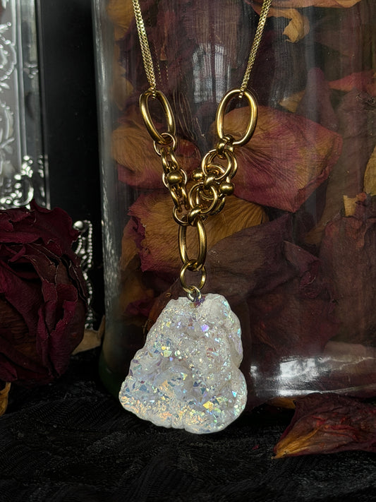 GOLD GLACIER - Druzy Quartz Chunk Pendant Necklace