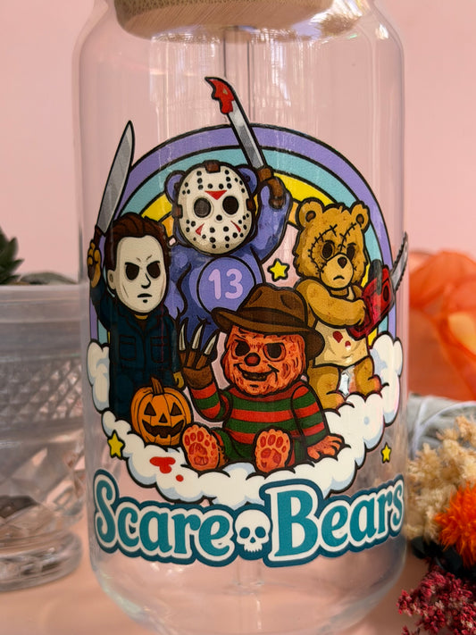 SCARE BEARS- Glass Latte Drink Cup