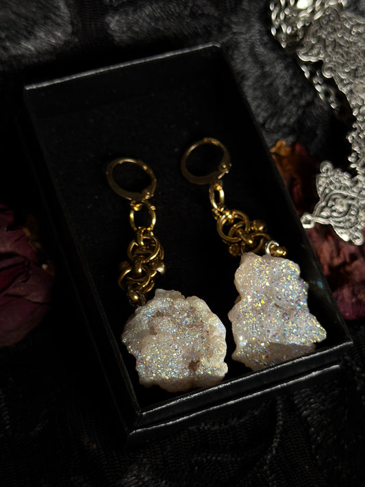 GOLD GLACIER - Mini Druzy Quartz Chunk Ear Hangers