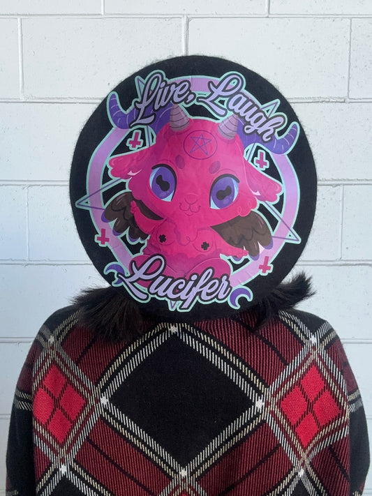 LIVE LAUGH LUCIFER BERET - Black Lucifer Beret