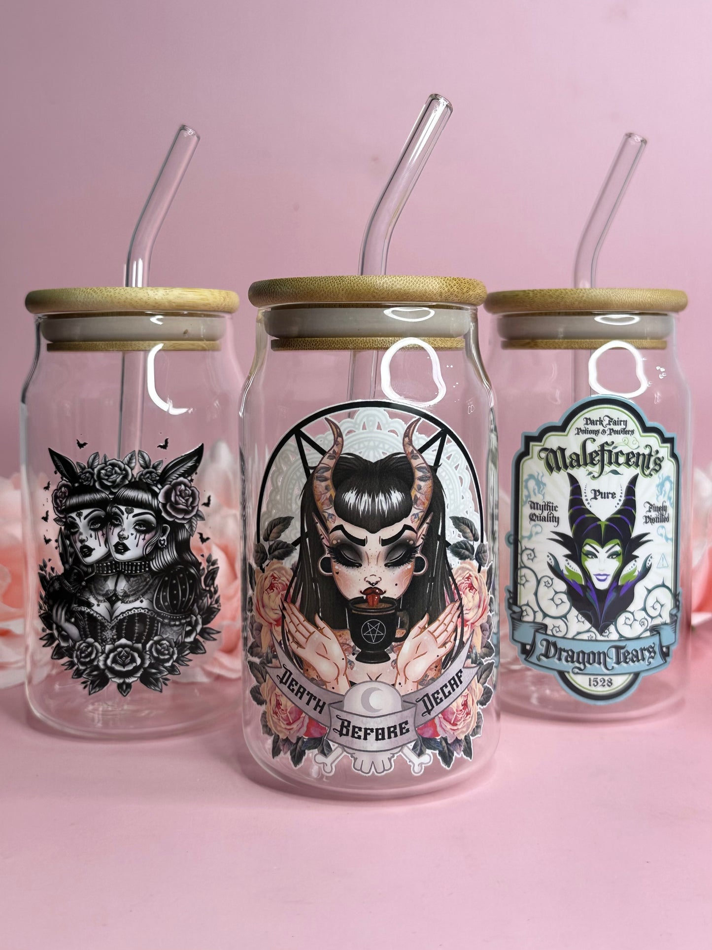 DEATH BEFORE DECAFE - Glass Latte Drink Cup