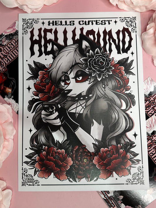 HELLS CUTEST HELLHOUND - ROSE DEMON A4 canvas print