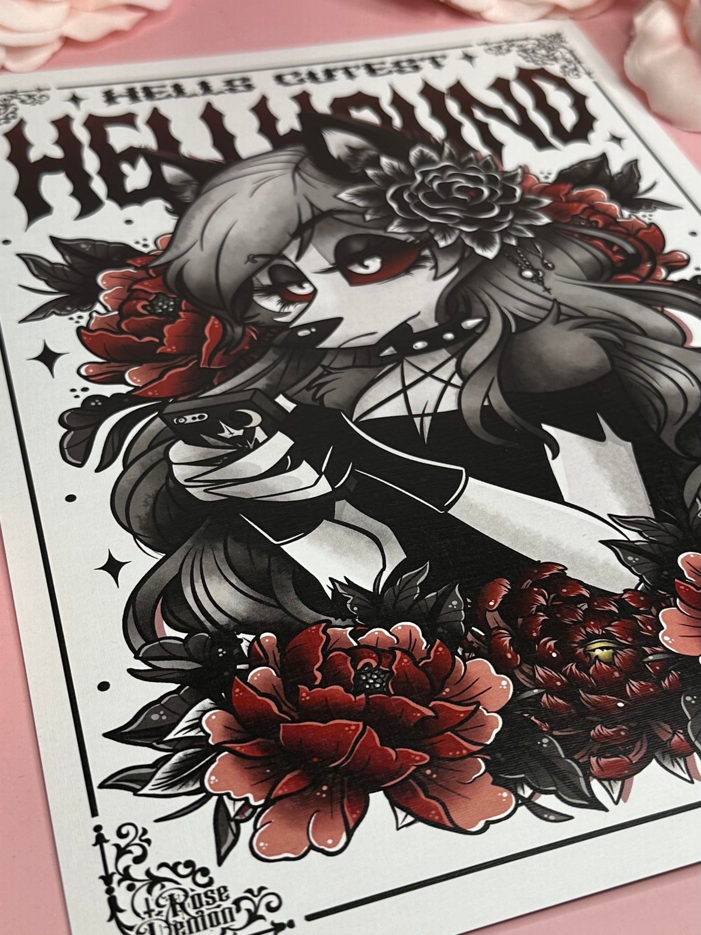 HELLS CUTEST HELLHOUND - ROSE DEMON A4 canvas print