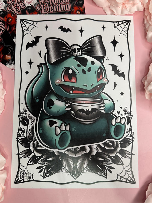 BULBASAUR - The Gothic Tea Party Series ROSE DEMON A4 print