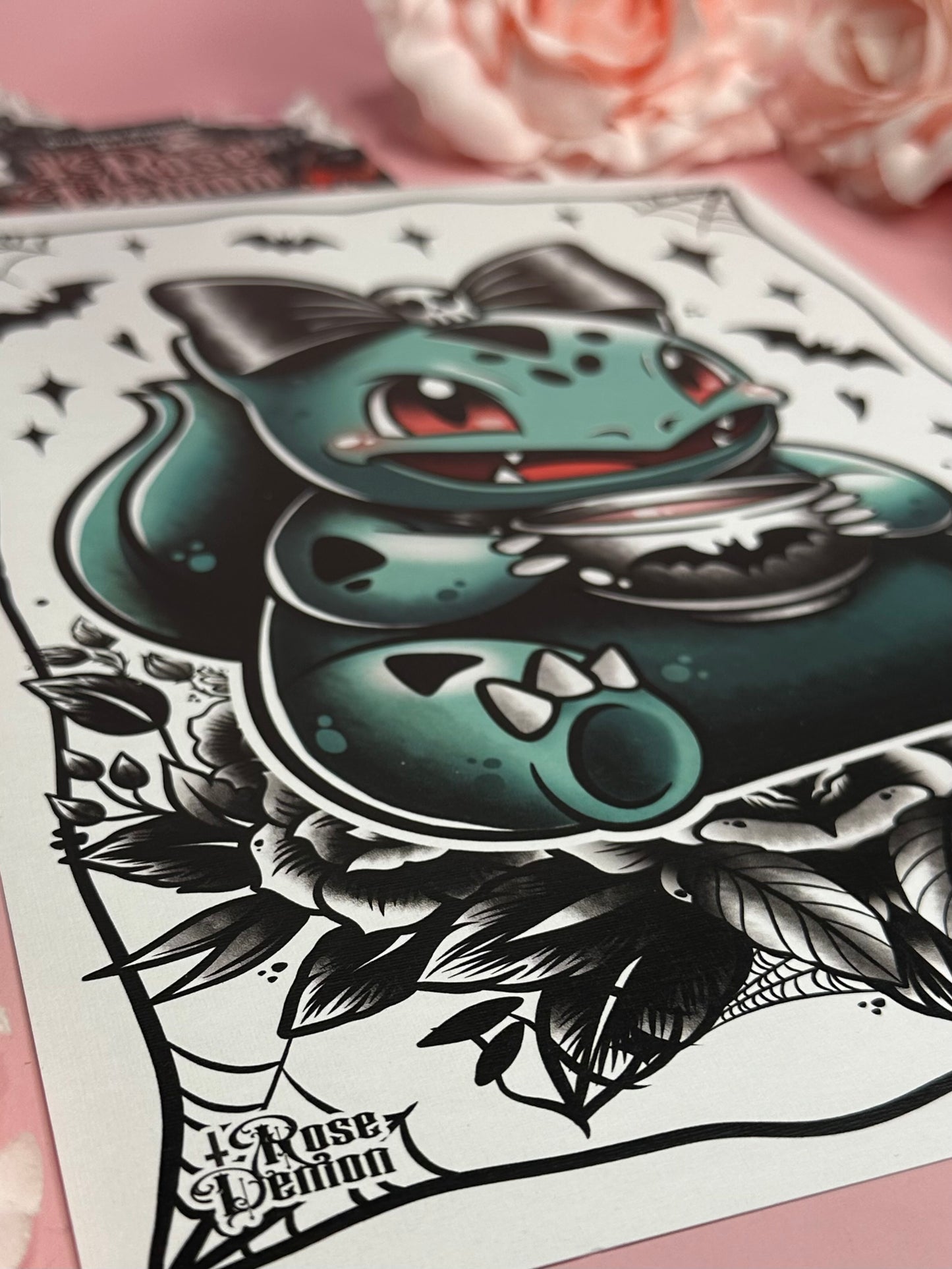 BULBASAUR - The Gothic Tea Party Series ROSE DEMON A4 print