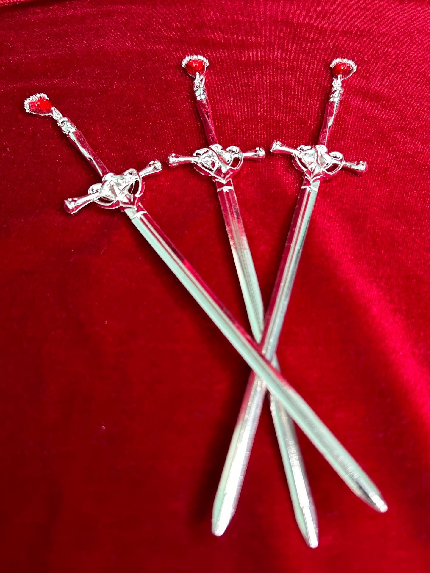 THREE OF SWORDS - blood drop hair stick set