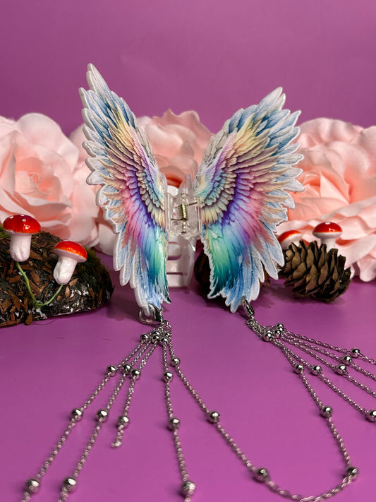 LIKE A PRAYER  - Angel wing hair clasp with chain