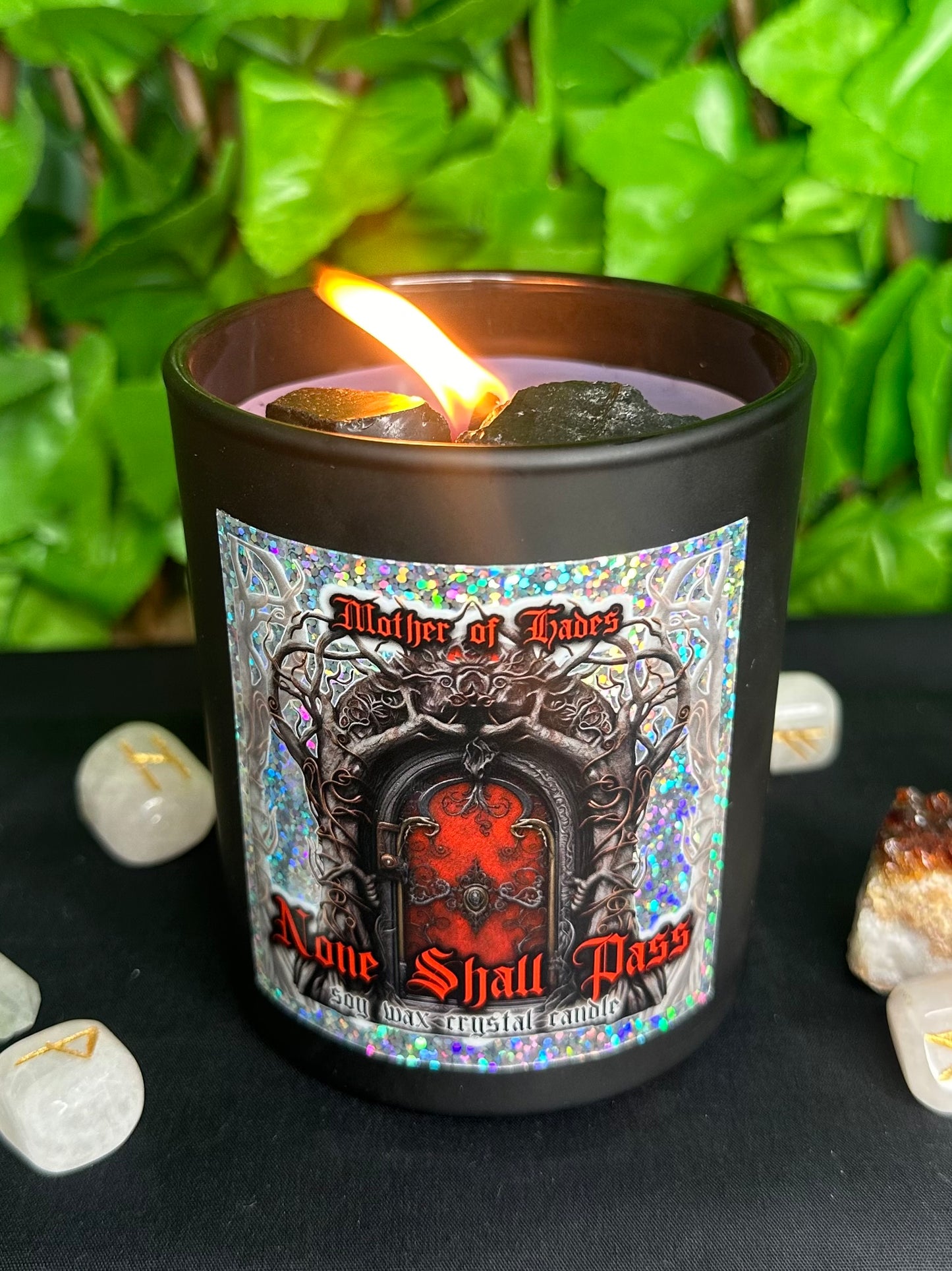None Shall Pass w/ crystals  -  Midnight Lancôme style Candle