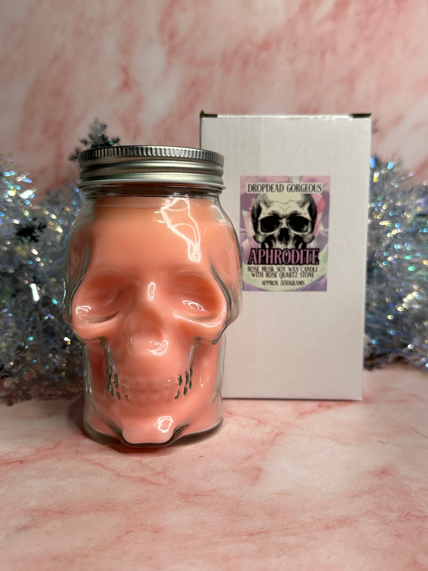 APHRODITE - Rose Musk crystal skull head soy candle