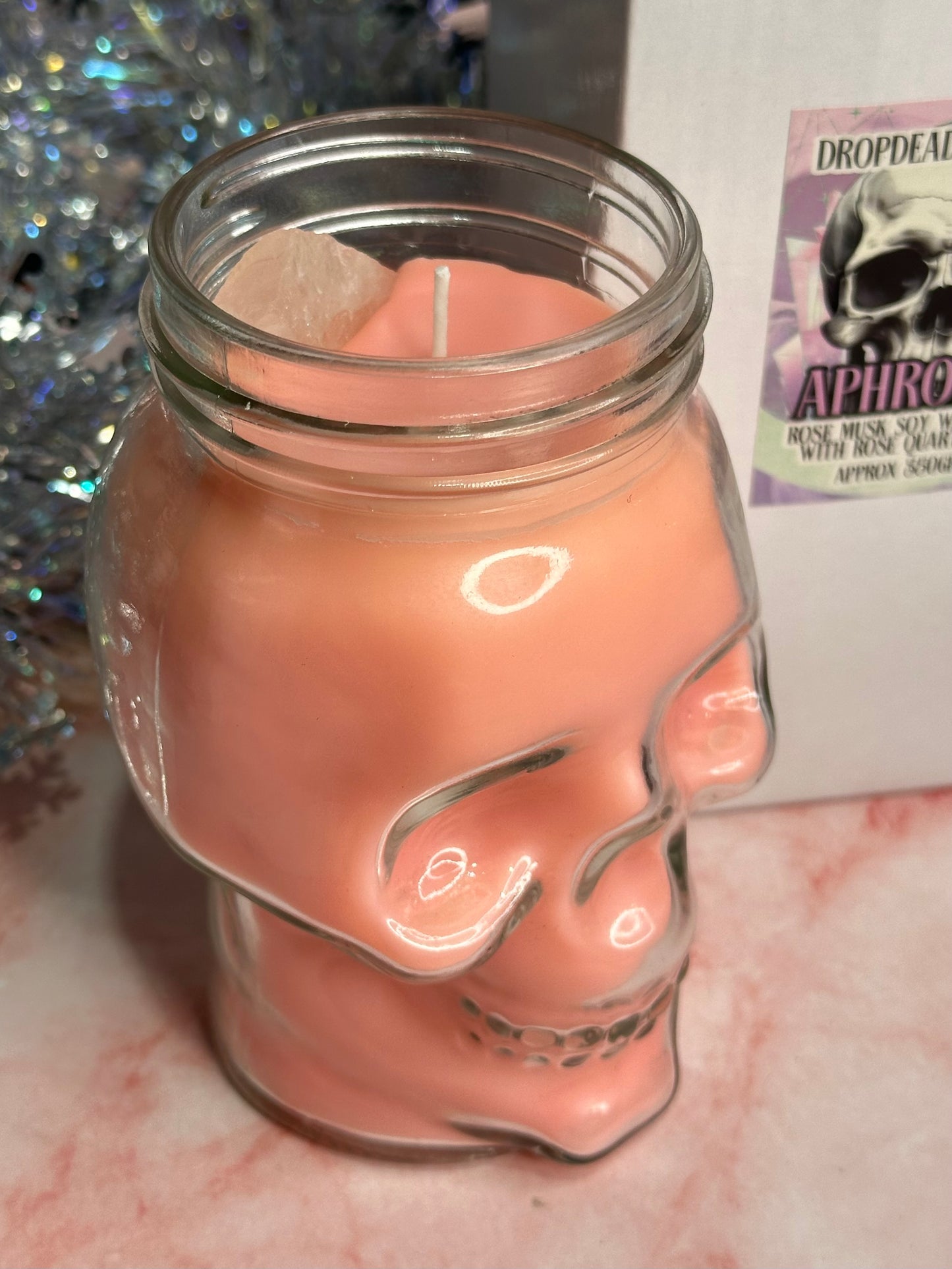 APHRODITE - Rose Musk crystal skull head soy candle