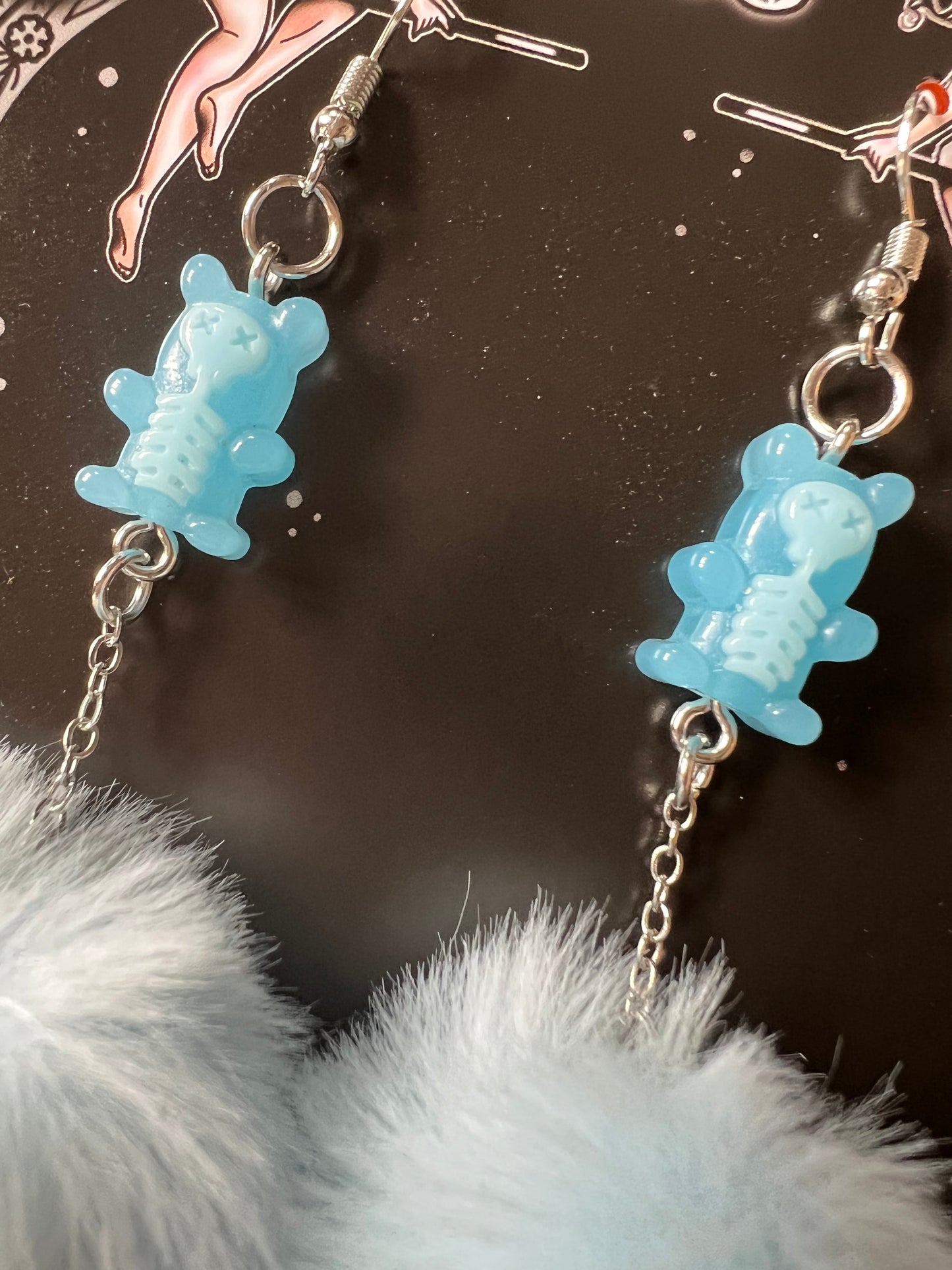 GUMMY SCARES - Aqua Pompom Earrings